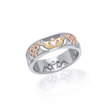 Celtic Knotwork Three Tone Claddagh Ring OTR3355 - Jewelry